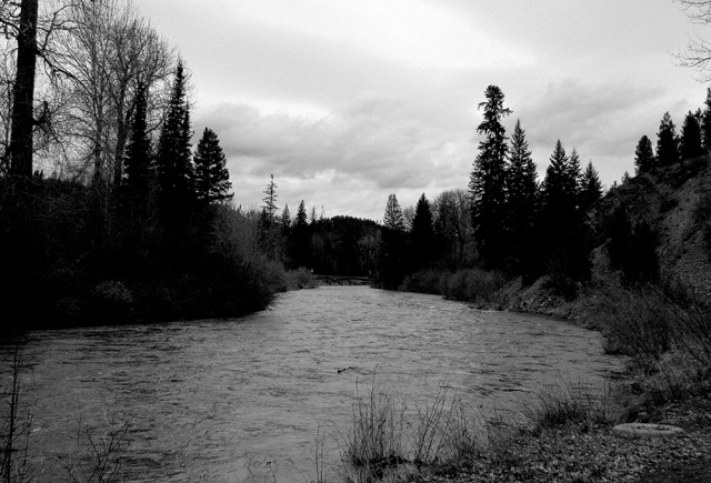 Grey Day on the Fisher River MT (black and white)