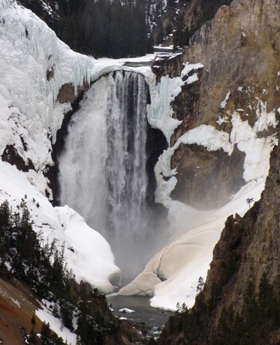 Yellowstone River Lower Falls With Ice Buildup Detail