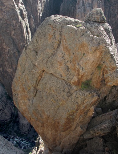 Huge Rock Balances Precariously Over Canyon in Black Canyon of the Gunnison National Park CO