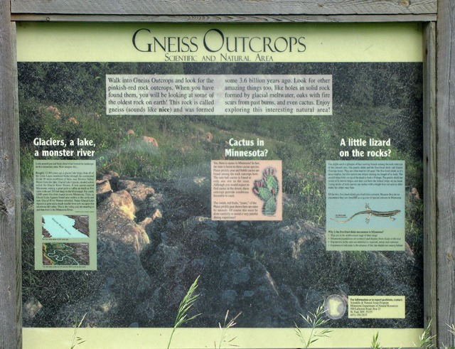 Sign for the Alleged Gneiss Outcrop, Gneiss Outcrop Scientific and Natural Area MN