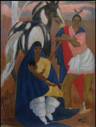 Pueblo Family -- Oil on Canvas Painting by Dorothy Brett